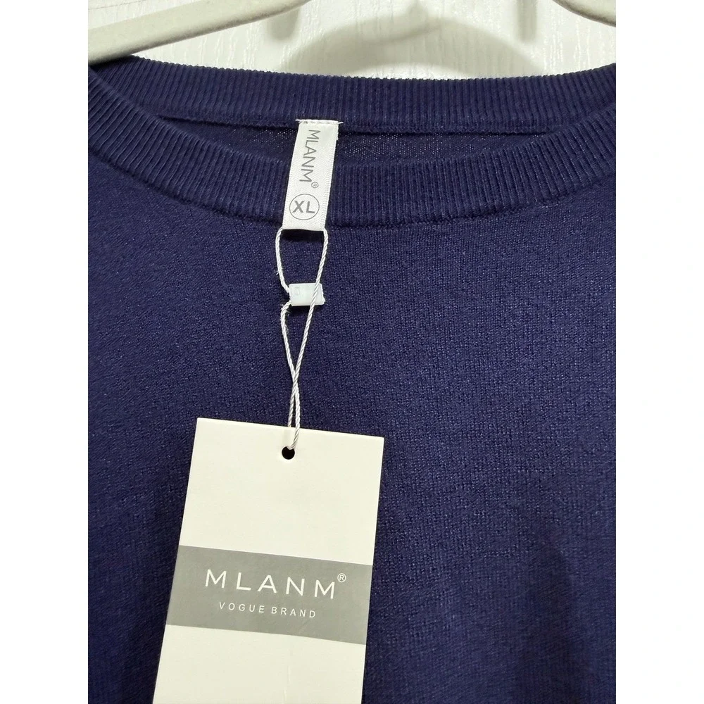 MLANM‎ Womens Navy Blue Crew Neck Long Sleeve Sweater Knit Top XL soft classic